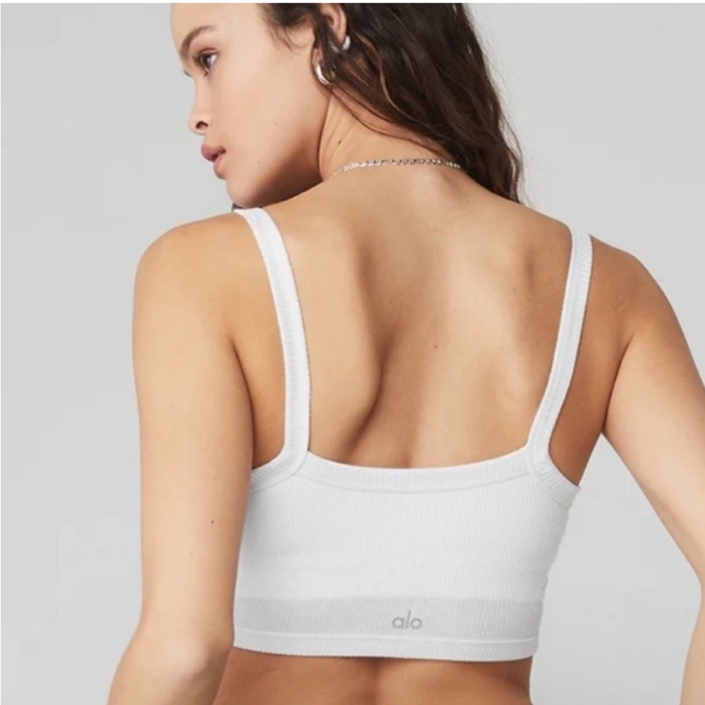 ALO Yoga White Ribbed Crop Whisper Bra Top - Small